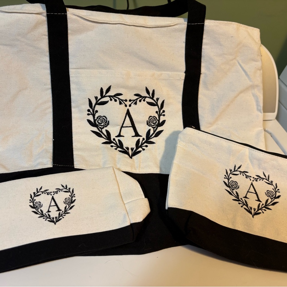 Elegant Black and Cream Tote Bag 3 Piece Set